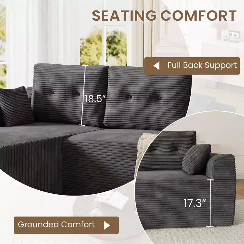 Canapé sectionnel modulaire de 267 cm avec assise profonde, canapé sectionnel Cloud avec méridienne surdimensionnée, canapé-lit sans assemblage requis pour salon et chambre