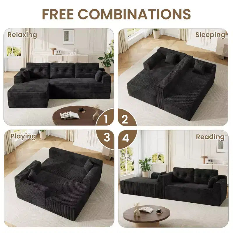 Canapé sectionnel modulaire de 267 cm avec assise profonde, canapé sectionnel Cloud avec méridienne surdimensionnée, canapé-lit sans assemblage requis pour salon et chambre