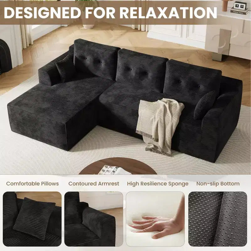 Canapé sectionnel modulaire de 267 cm avec assise profonde, canapé sectionnel Cloud avec méridienne surdimensionnée, canapé-lit sans assemblage requis pour salon et chambre