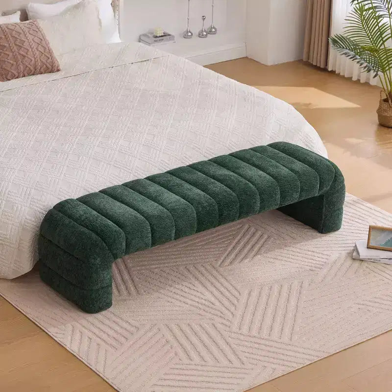Okak 69.7 Banc de lit moderne sans accoudoirs avec capitonnage cannelé, poufs-ottomans en chenille, banc d'entrée pour salon, chambre à coucher