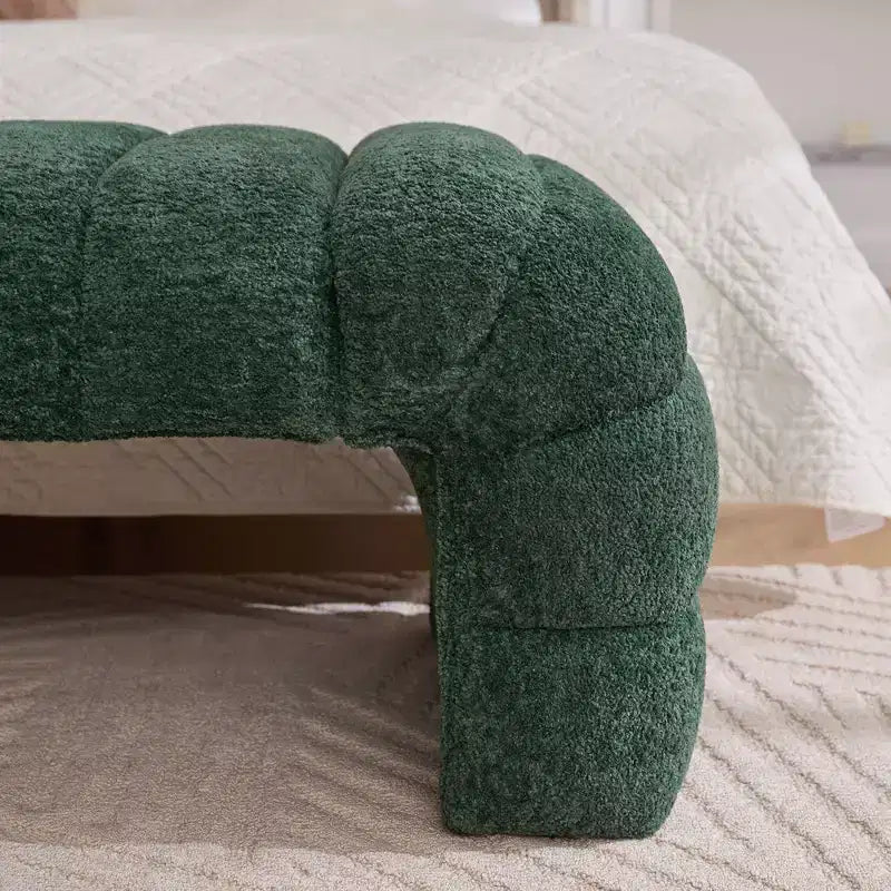 Okak 69.7 Banc de lit moderne sans accoudoirs avec capitonnage cannelé, poufs-ottomans en chenille, banc d'entrée pour salon, chambre à coucher