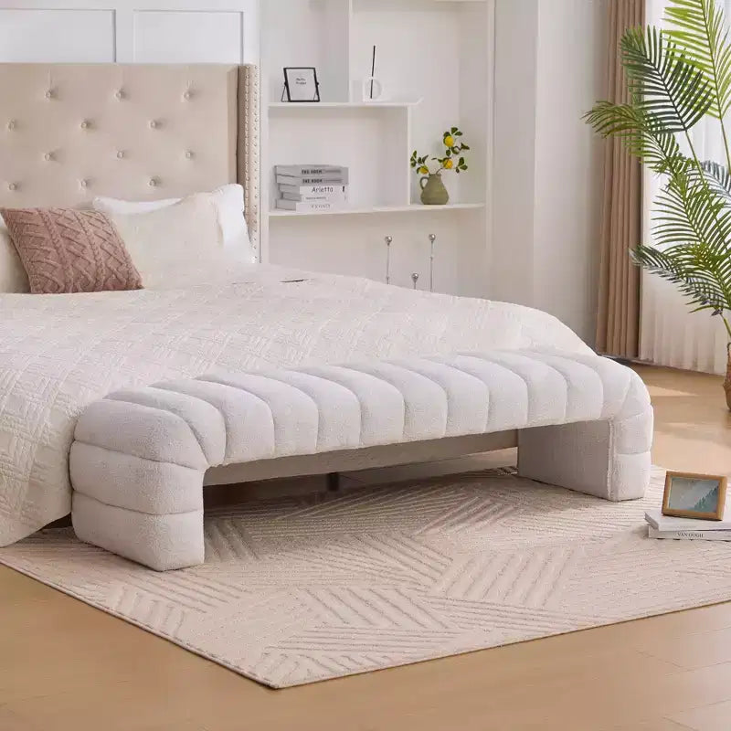 Okak 69.7 Banc de lit moderne sans accoudoirs avec capitonnage cannelé, poufs-ottomans en chenille, banc d'entrée pour salon, chambre à coucher