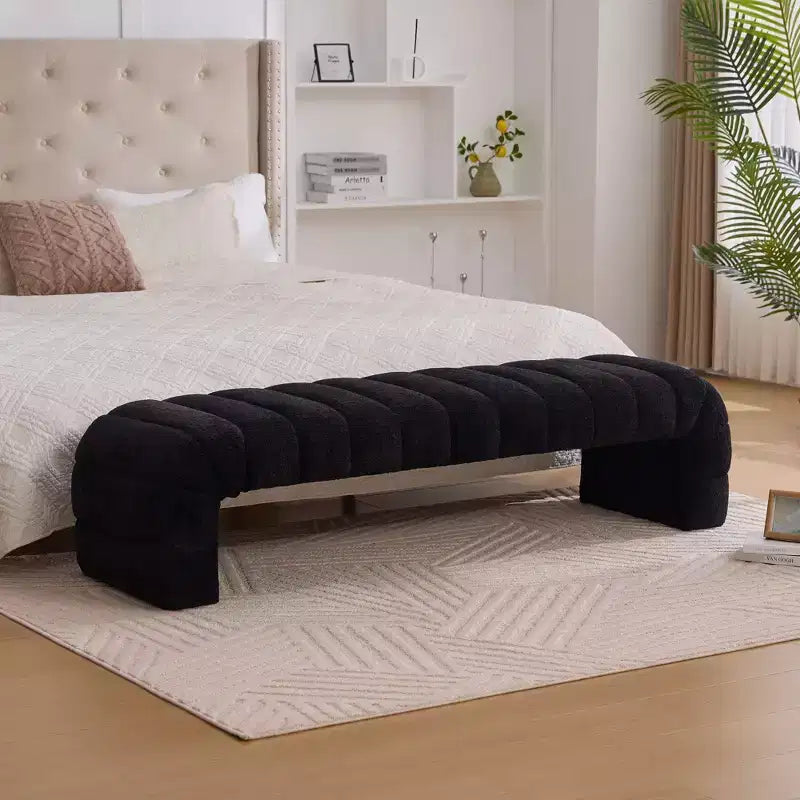 Okak 69.7 Banc de lit moderne sans accoudoirs avec capitonnage cannelé, poufs-ottomans en chenille, banc d'entrée pour salon, chambre à coucher