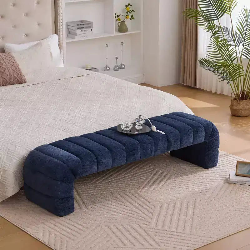 Okak 69.7 Banc de lit moderne sans accoudoirs avec capitonnage cannelé, poufs-ottomans en chenille, banc d'entrée pour salon, chambre à coucher