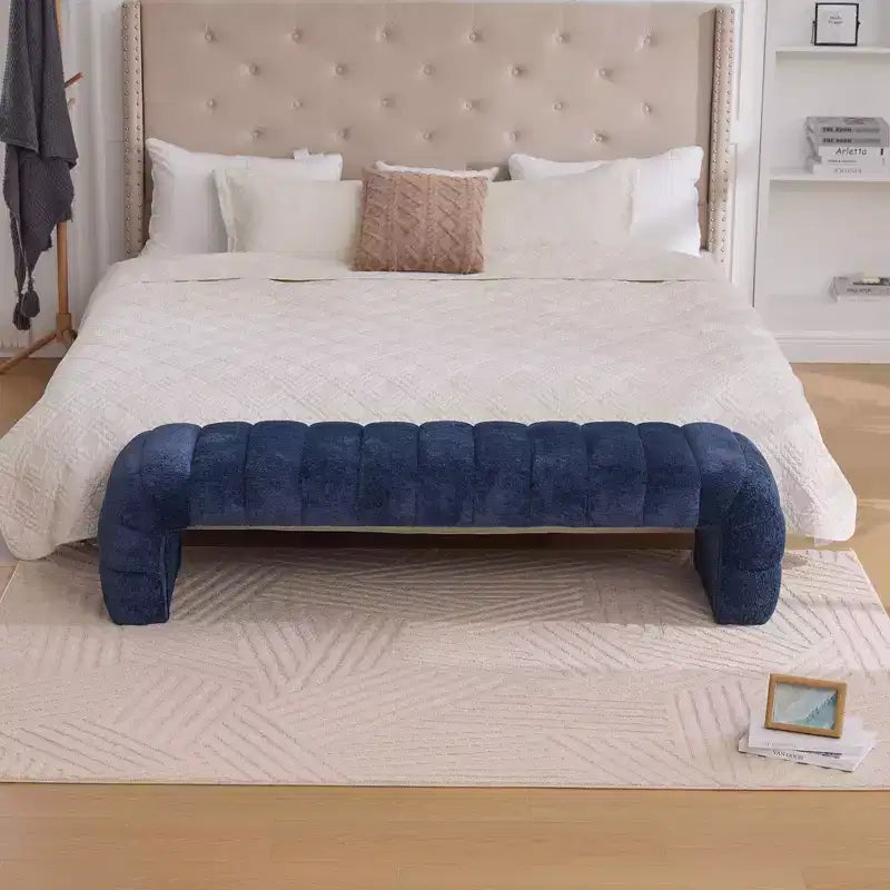 Okak 69.7 Banc de lit moderne sans accoudoirs avec capitonnage cannelé, poufs-ottomans en chenille, banc d'entrée pour salon, chambre à coucher