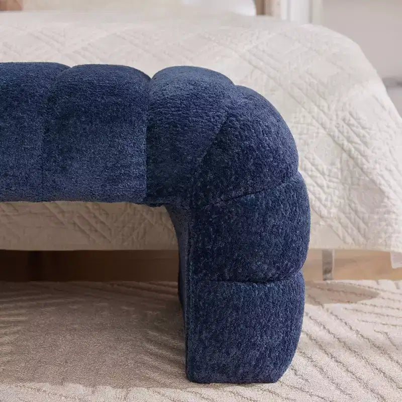 Okak 69.7 Banc de lit moderne sans accoudoirs avec capitonnage cannelé, poufs-ottomans en chenille, banc d'entrée pour salon, chambre à coucher