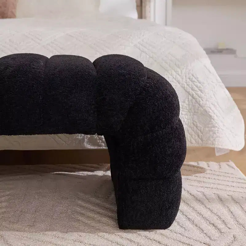 Okak 69.7 Banc de lit moderne sans accoudoirs avec capitonnage cannelé, poufs-ottomans en chenille, banc d'entrée pour salon, chambre à coucher