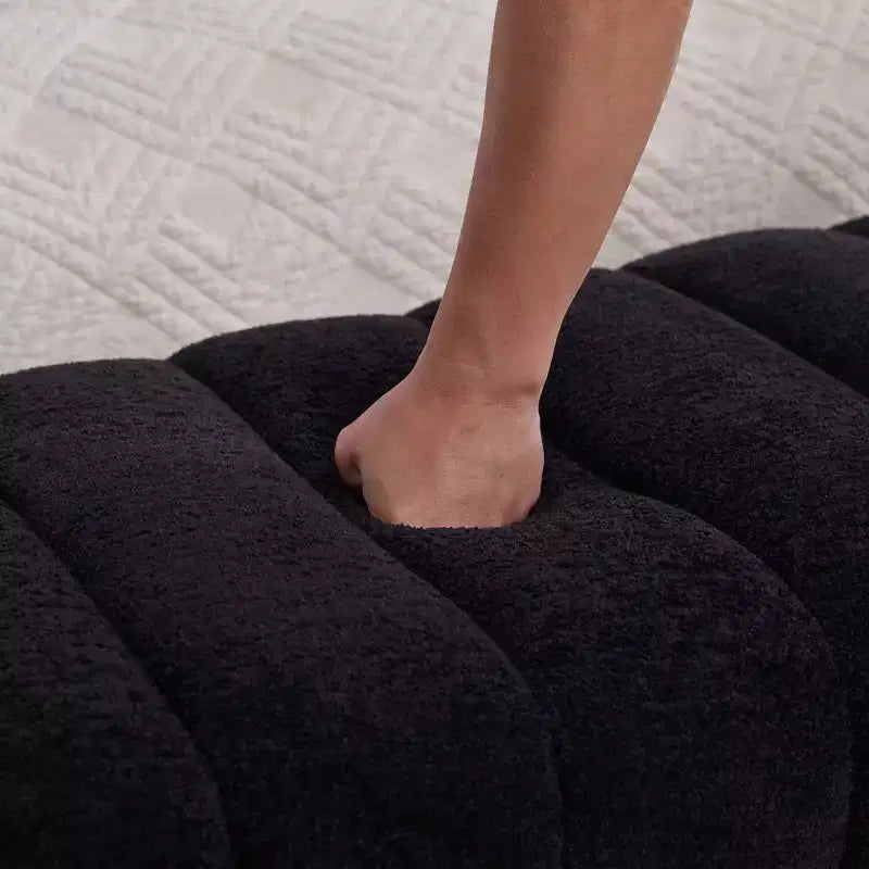 Okak 69.7 Banc de lit moderne sans accoudoirs avec capitonnage cannelé, poufs-ottomans en chenille, banc d'entrée pour salon, chambre à coucher