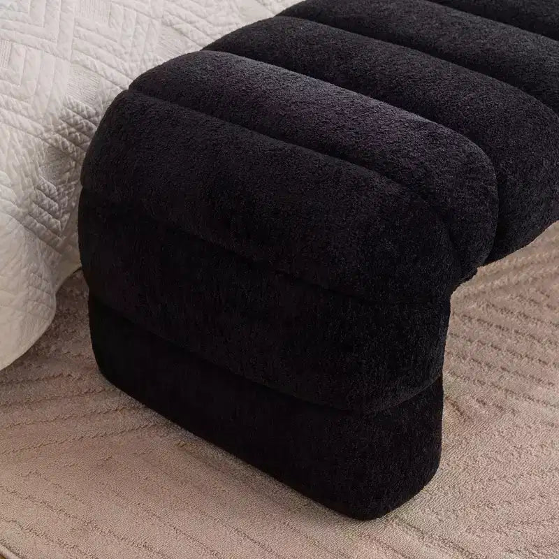 Okak 69.7 Banc de lit moderne sans accoudoirs avec capitonnage cannelé, poufs-ottomans en chenille, banc d'entrée pour salon, chambre à coucher