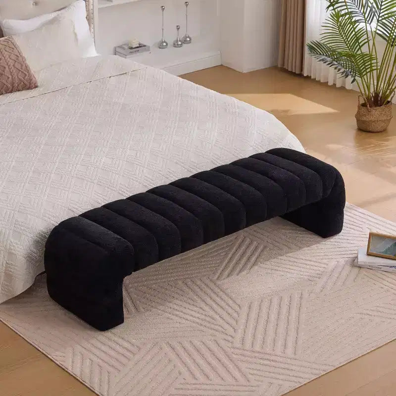 Okak 69.7 Banc de lit moderne sans accoudoirs avec capitonnage cannelé, poufs-ottomans en chenille, banc d'entrée pour salon, chambre à coucher