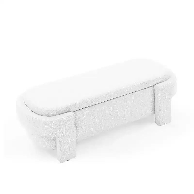 Banc de rangement ottoman ovale Okak avec grand espace de rangement, banc de rangement avec pieds décoratifs en bois et coussins en lin, banc d'entrée