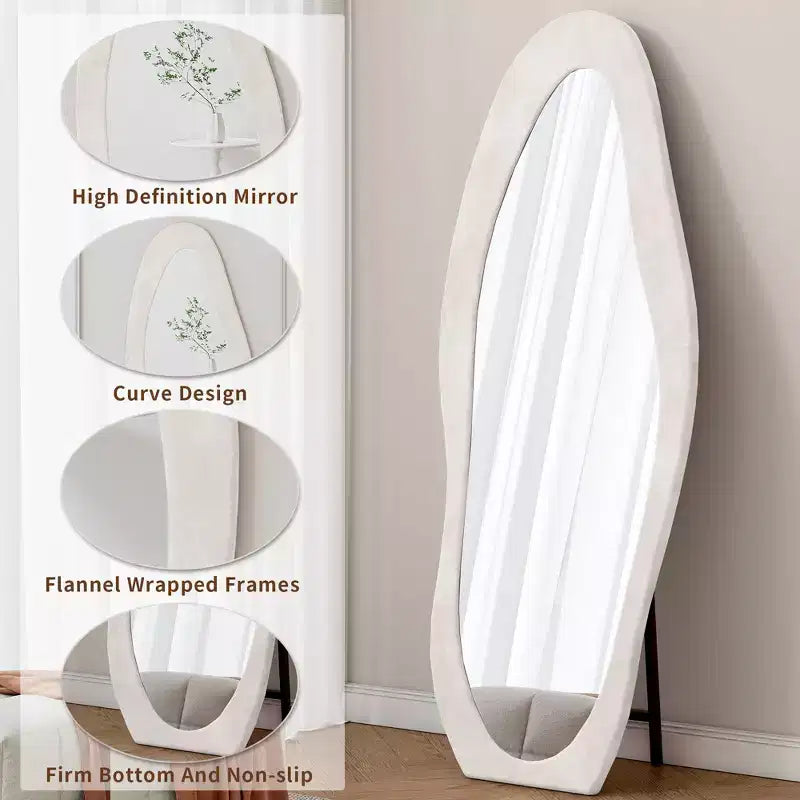 Miroir pleine longueur en flanelle TUYOHW, forme de vague irrégulière, avec trou de suspension, miroir de corps mural ou miroir de sol inclinable pour chambre, salon