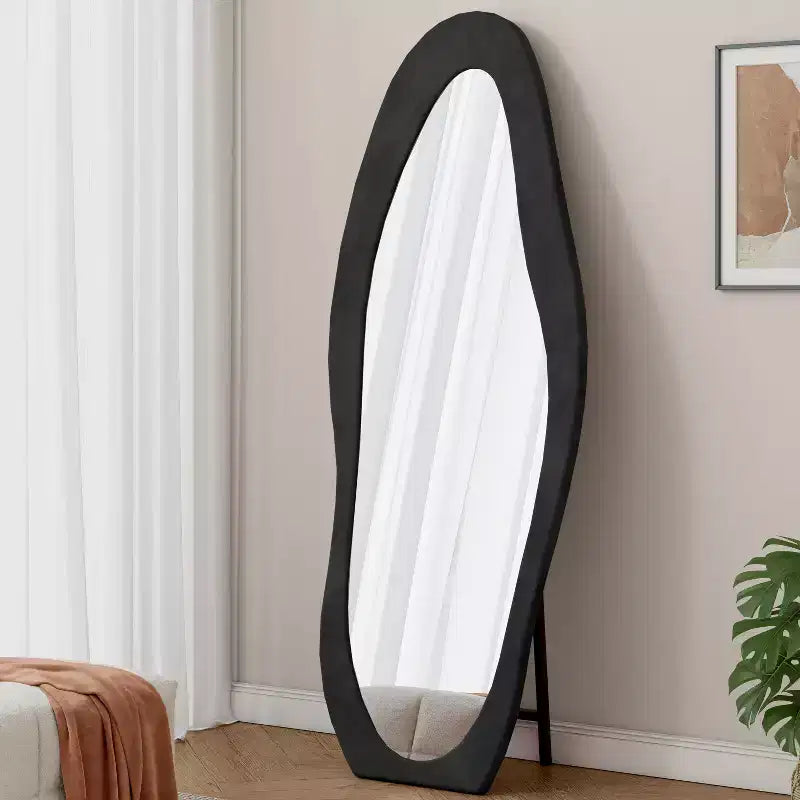Miroir pleine longueur en flanelle TUYOHW, forme de vague irrégulière, avec trou de suspension, miroir de corps mural ou miroir de sol inclinable pour chambre, salon