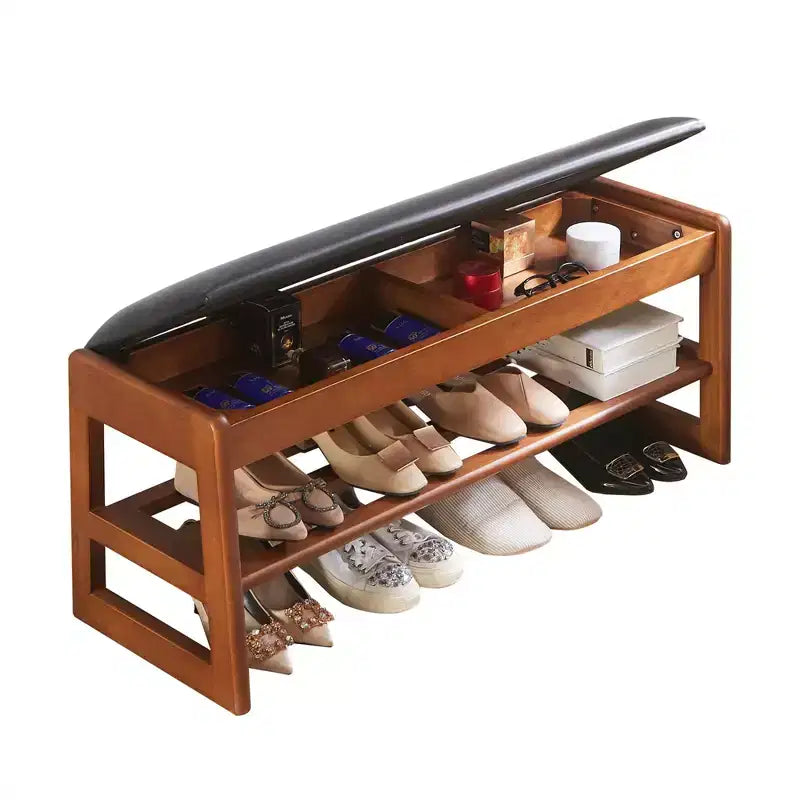 Banc à chaussures de 100 cm avec rangement - Banc d'entrée à 2 niveaux avec coussin en PU, organiseur d'entrée peu encombrant