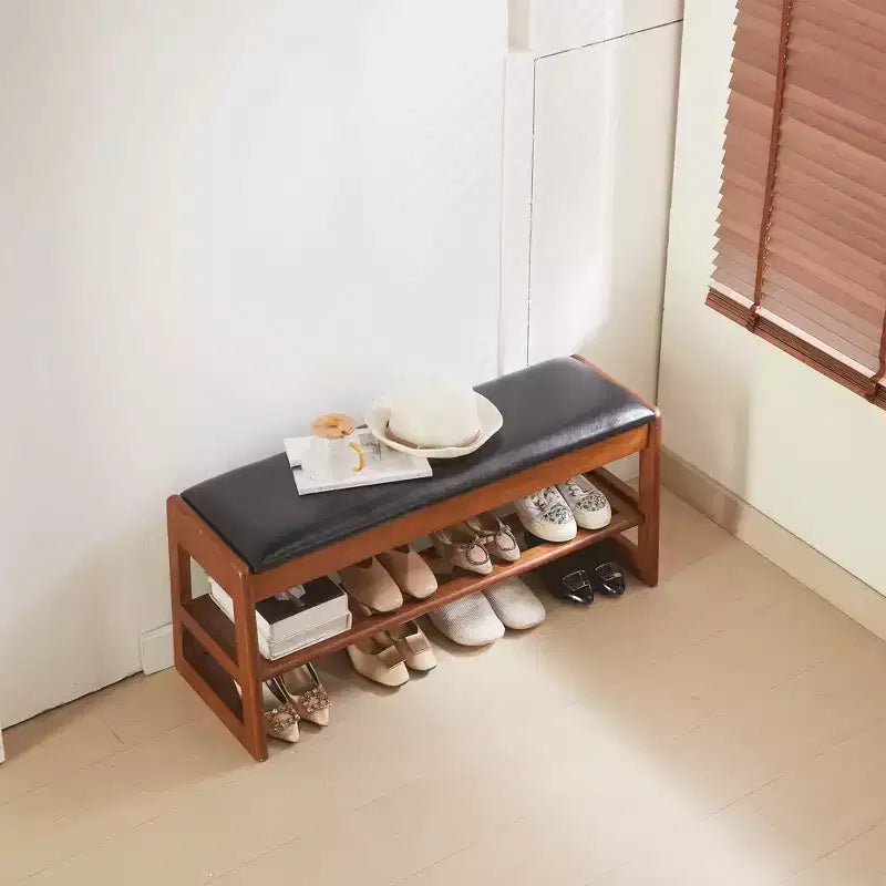 Banc à chaussures de 100 cm avec rangement - Banc d'entrée à 2 niveaux avec coussin en PU, organiseur d'entrée peu encombrant