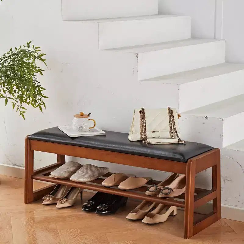 Banc à chaussures de 100 cm avec rangement - Banc d'entrée à 2 niveaux avec coussin en PU, organiseur d'entrée peu encombrant
