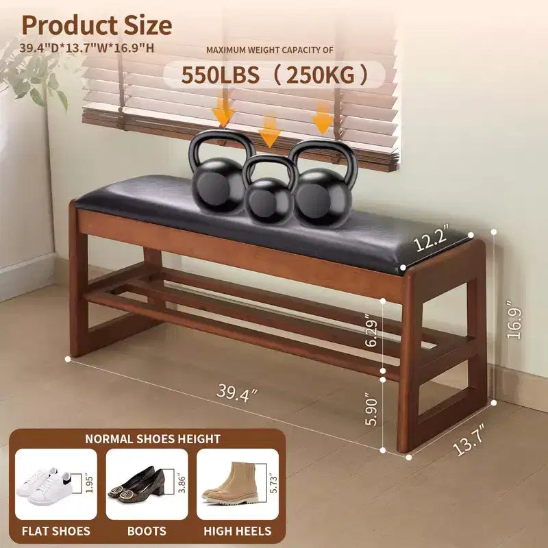 Banc à chaussures de 100 cm avec rangement - Banc d'entrée à 2 niveaux avec coussin en PU, organiseur d'entrée peu encombrant
