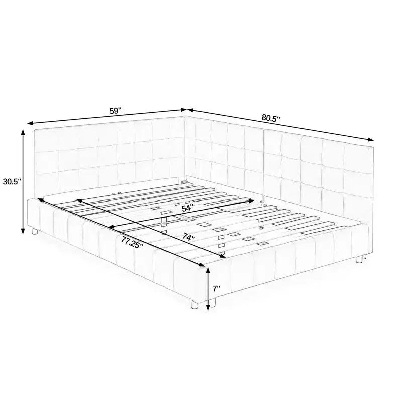 Cadre de lit capitonné pleine grandeur MAYEERTY avec dossier confortable et accoudoirs pour chambre à coucher ou salon, gris