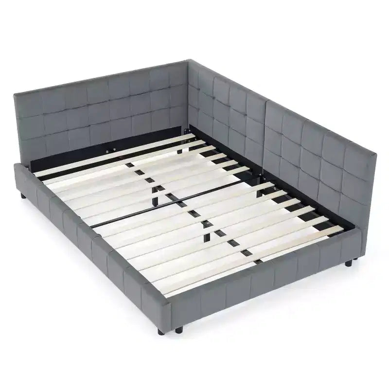 Cadre de lit capitonné pleine grandeur MAYEERTY avec dossier confortable et accoudoirs pour chambre à coucher ou salon, gris