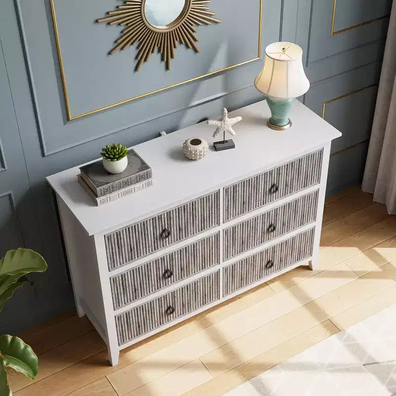 Commode moderne à 6 tiroirs cannelés COZONY avec panneau ondulé, coffre de rangement anti-basculement pour chambre à coucher, salon et couloir