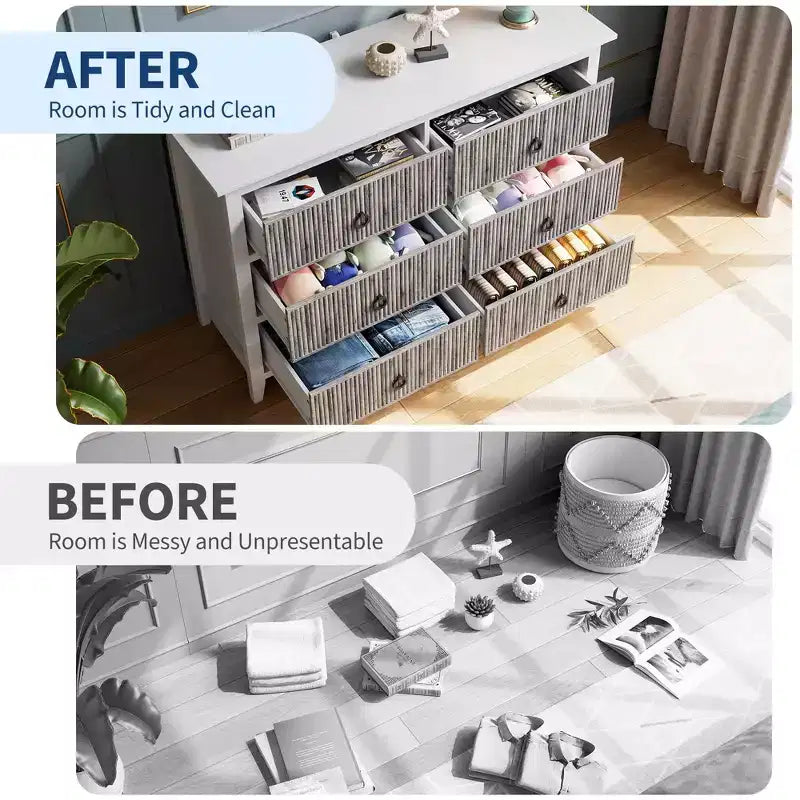 Commode moderne à 6 tiroirs cannelés COZONY avec panneau ondulé, coffre de rangement anti-basculement pour chambre à coucher, salon et couloir