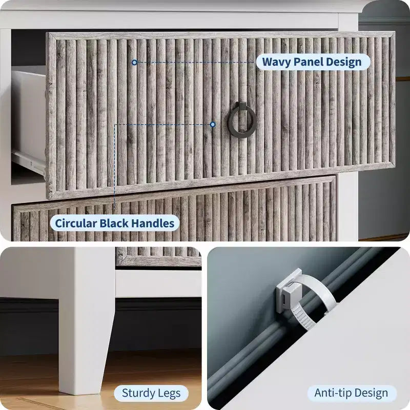 Commode moderne à 6 tiroirs cannelés COZONY avec panneau ondulé, coffre de rangement anti-basculement pour chambre à coucher, salon et couloir