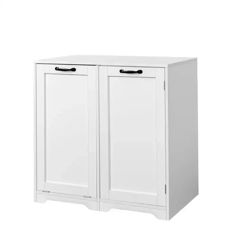 JVNOXK Meuble à linge de 80 cm avec portes et étagères, panier à linge inclinable et coulissant, étagères réglables, blanc