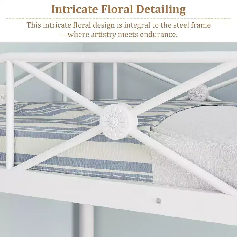 Lit superposé double blanc en métal, design industriel, barrières de sécurité, cadre en acier peu encombrant pour l'école, la chambre
