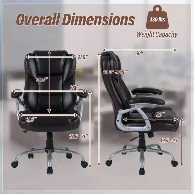 Chaise de bureau de direction Costway avec siège et accoudoirs rembourrés, hauteur et dossier réglables Marron/Noir