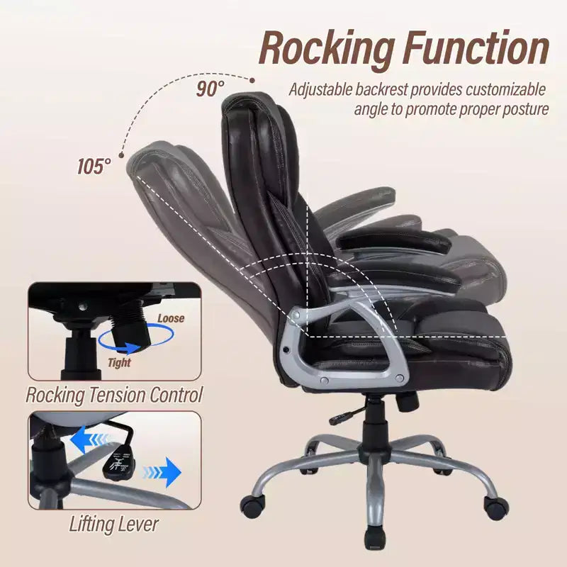 Chaise de bureau de direction Costway avec siège et accoudoirs rembourrés, hauteur et dossier réglables Marron/Noir
