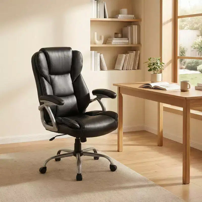 Chaise de bureau de direction Costway avec siège et accoudoirs rembourrés, hauteur et dossier réglables Marron/Noir