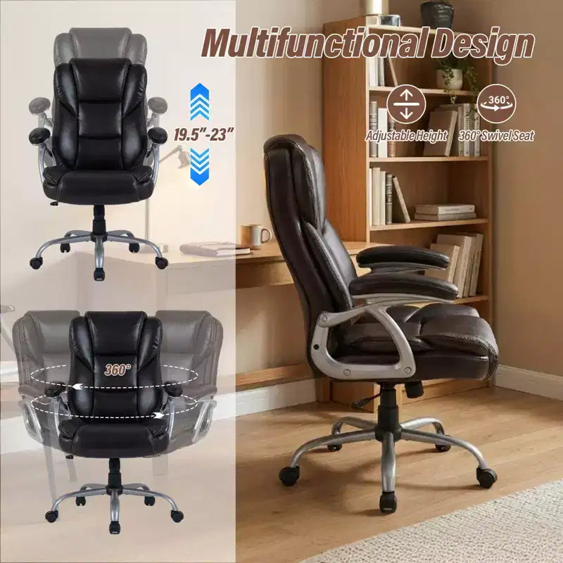 Chaise de bureau de direction Costway avec siège et accoudoirs rembourrés, hauteur et dossier réglables Marron/Noir