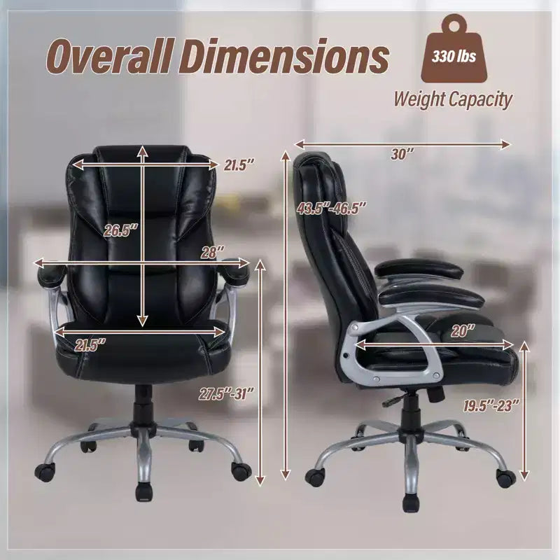 Chaise de bureau de direction Costway avec siège et accoudoirs rembourrés, hauteur et dossier réglables Marron/Noir