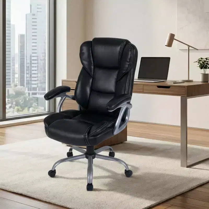 Chaise de bureau de direction Costway avec siège et accoudoirs rembourrés, hauteur et dossier réglables Marron/Noir