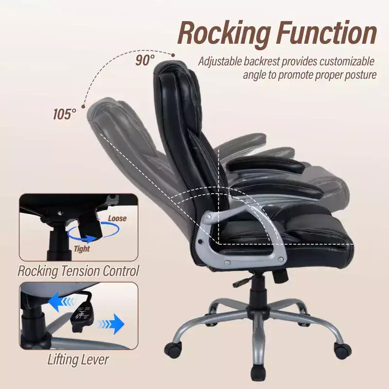 Chaise de bureau de direction Costway avec siège et accoudoirs rembourrés, hauteur et dossier réglables Marron/Noir