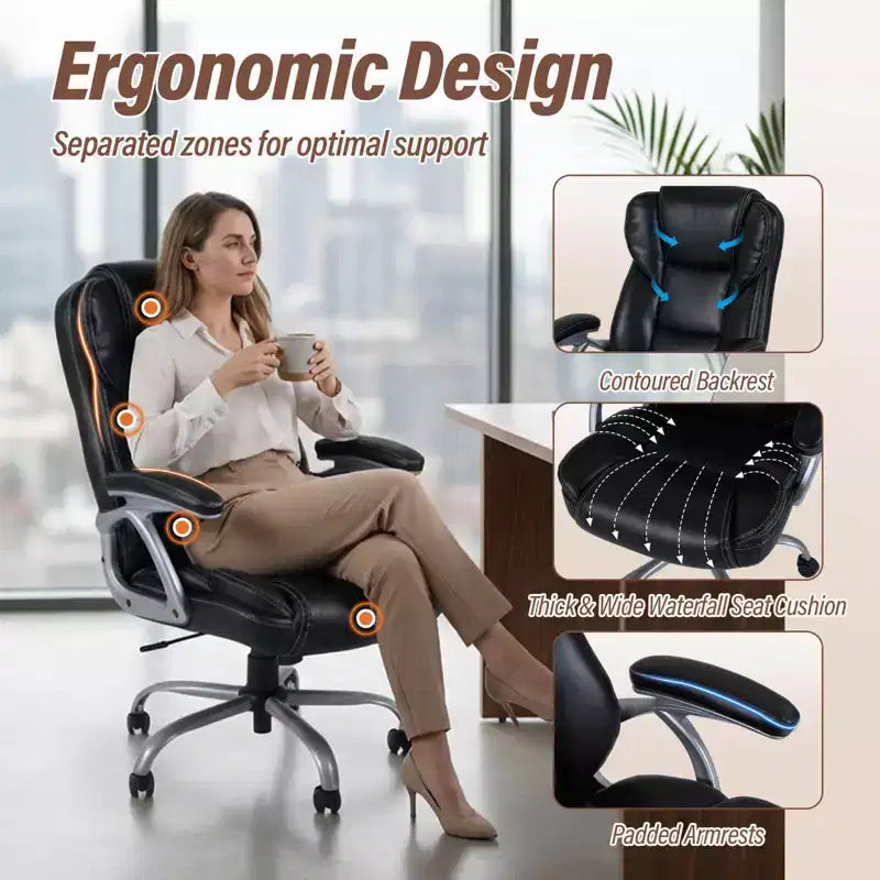 Chaise de bureau de direction Costway avec siège et accoudoirs rembourrés, hauteur et dossier réglables Marron/Noir