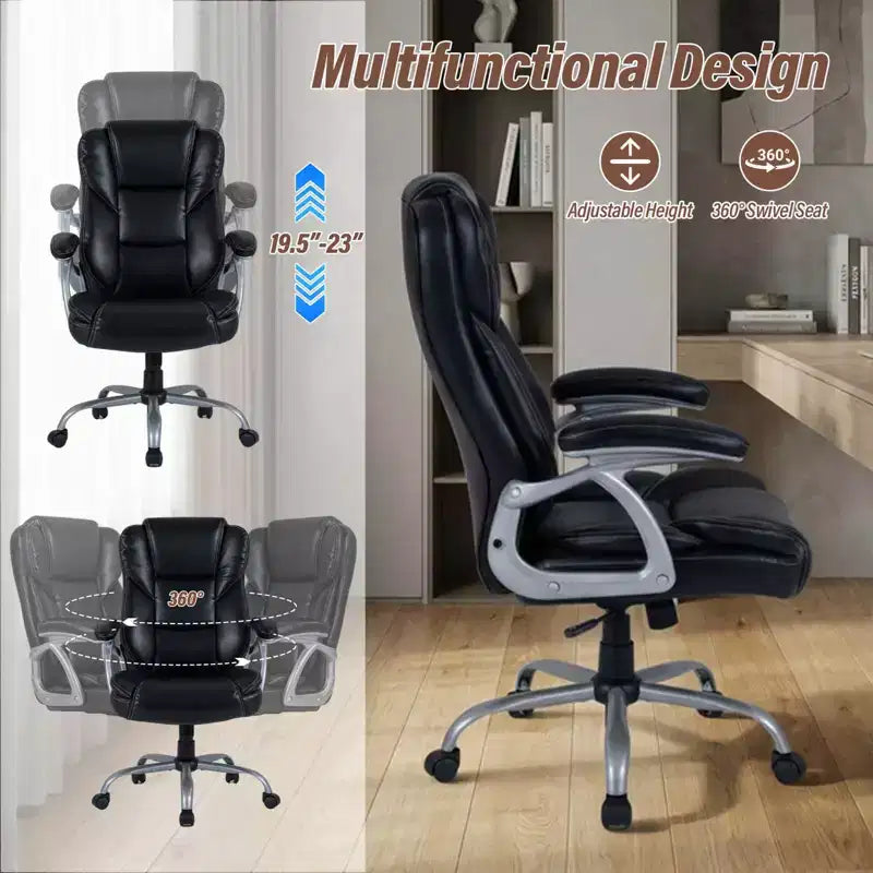 Chaise de bureau de direction Costway avec siège et accoudoirs rembourrés, hauteur et dossier réglables Marron/Noir