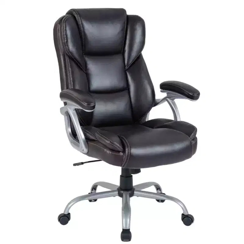 Chaise de bureau de direction Costway avec siège et accoudoirs rembourrés, hauteur et dossier réglables Marron/Noir