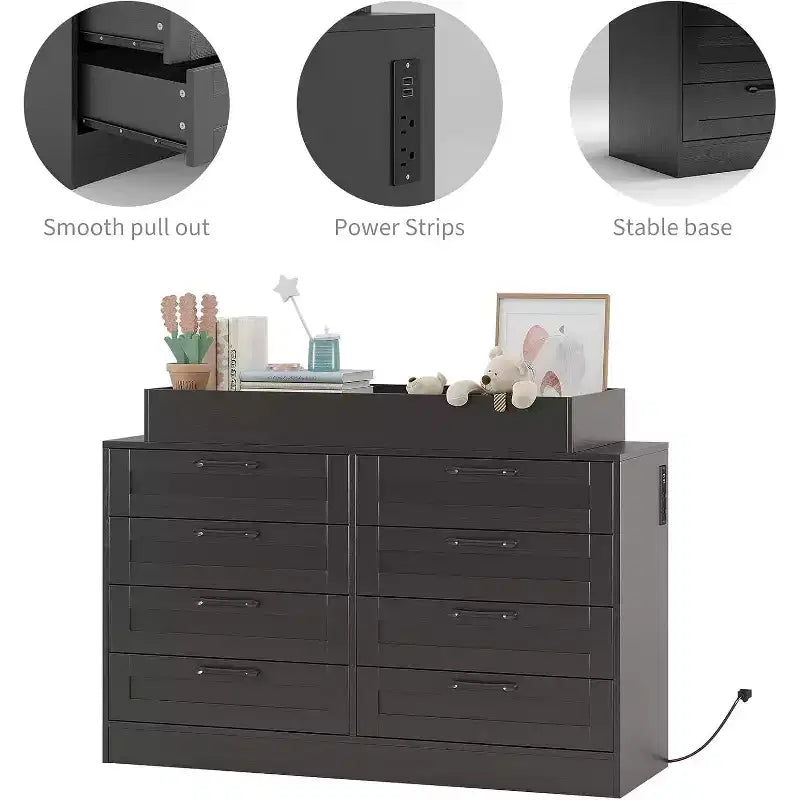 Commode de chambre d'enfant avec plan à langer, Commode bébé moderne avec 8 tiroirs en bois, Station à langer multi-tiroirs avec étagère supérieure de sécurité