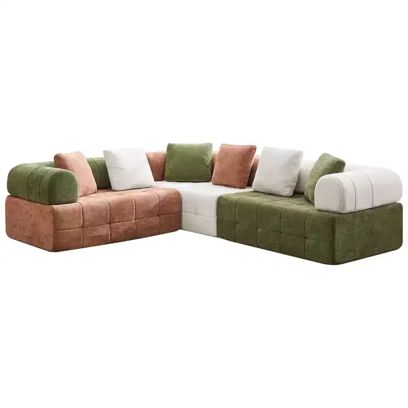Canapé modulable 4 places en chenille avec accoudoirs incurvés, color block, largeur 279,98 cm