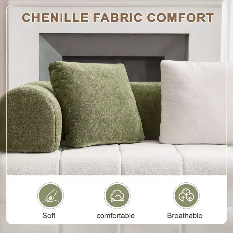 Canapé modulable 4 places en chenille avec accoudoirs incurvés, color block, largeur 279,98 cm