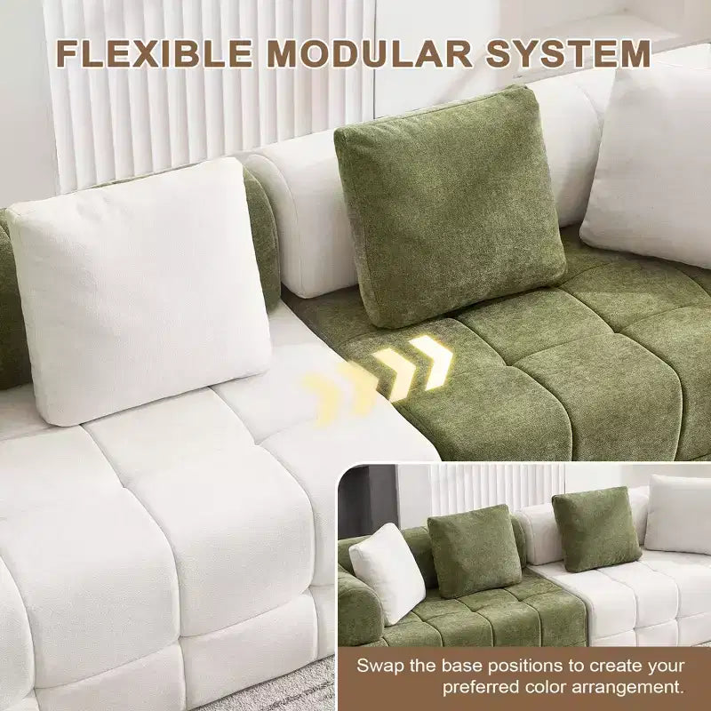 Canapé modulable 4 places en chenille avec accoudoirs incurvés, color block, largeur 279,98 cm