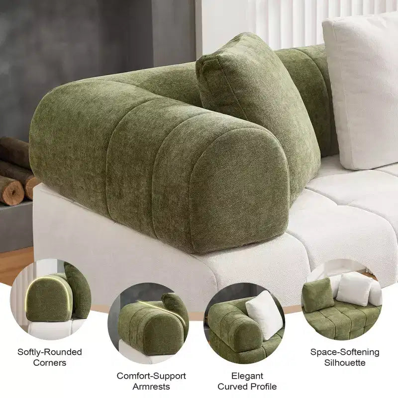 Canapé modulable 4 places en chenille avec accoudoirs incurvés, color block, largeur 279,98 cm