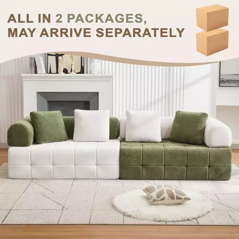 Canapé modulable 4 places en chenille avec accoudoirs incurvés, color block, largeur 279,98 cm