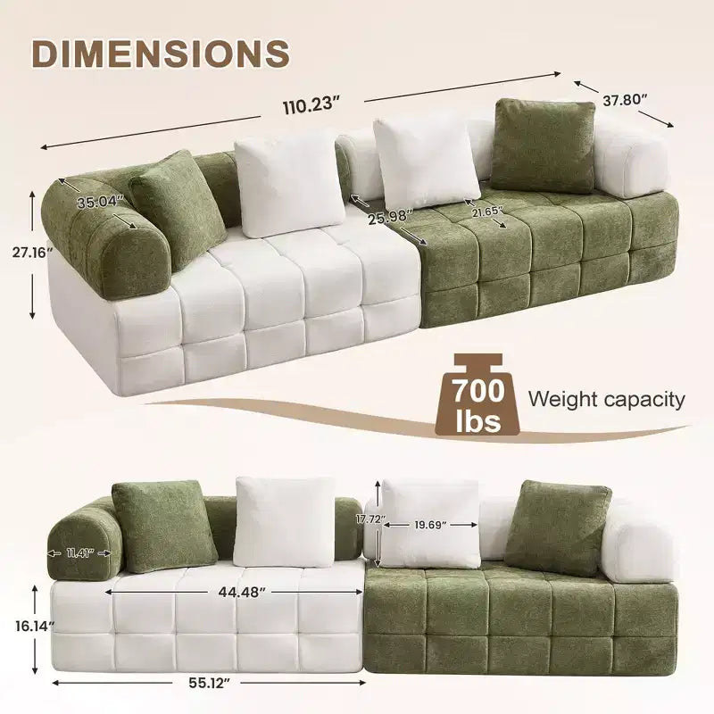 Canapé modulable 4 places en chenille avec accoudoirs incurvés, color block, largeur 279,98 cm