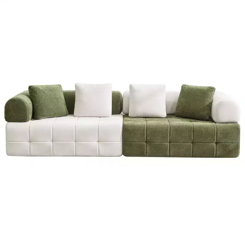 Canapé modulable 4 places en chenille avec accoudoirs incurvés, color block, largeur 279,98 cm