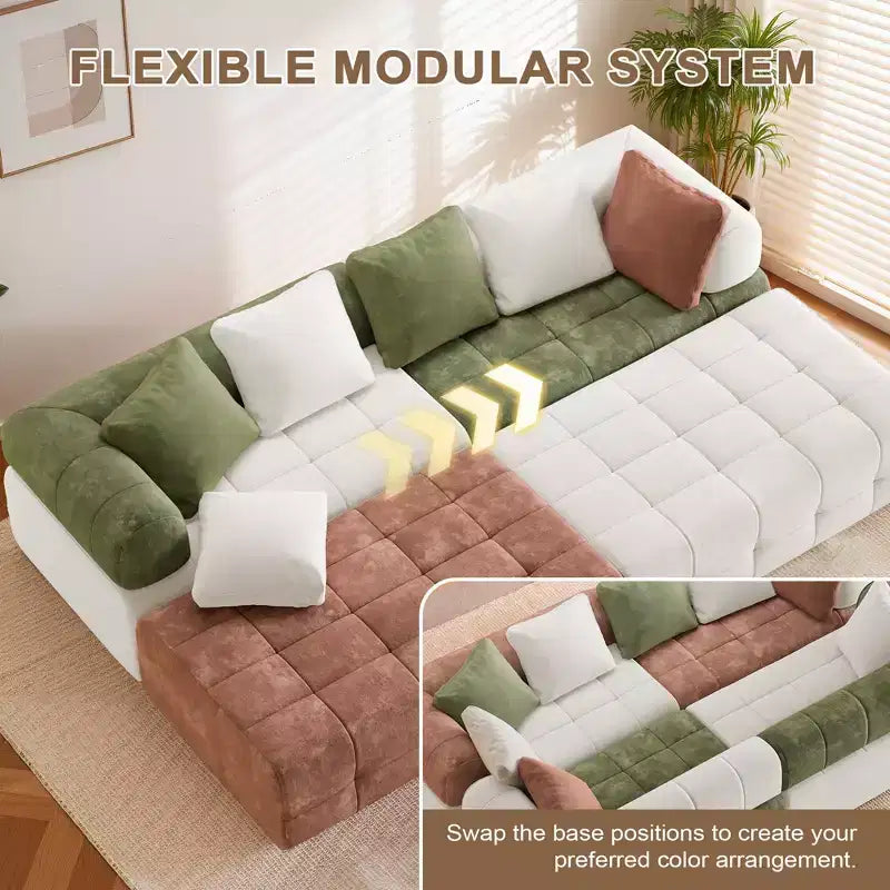 Canapé modulable 4 places en chenille avec accoudoirs incurvés, color block, largeur 279,98 cm