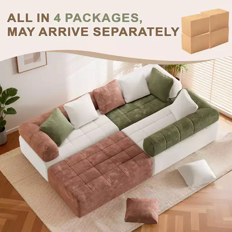Canapé modulable 4 places en chenille avec accoudoirs incurvés, color block, largeur 279,98 cm