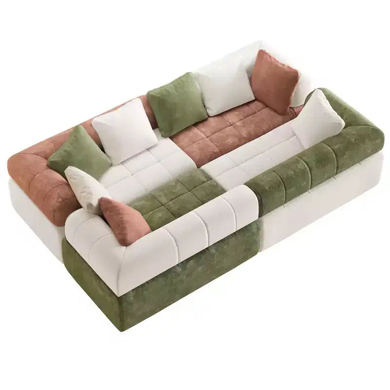 Canapé modulable 4 places en chenille avec accoudoirs incurvés, color block, largeur 279,98 cm