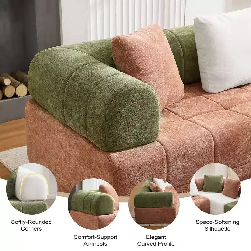 Canapé modulable 4 places en chenille avec accoudoirs incurvés, color block, largeur 279,98 cm